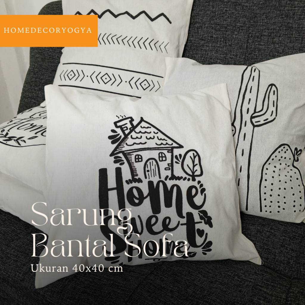 Sarung Bantal Sofa Ukuran 40x40 Motif Cactus Murah Kain Blacu Berkwalitas Estetik