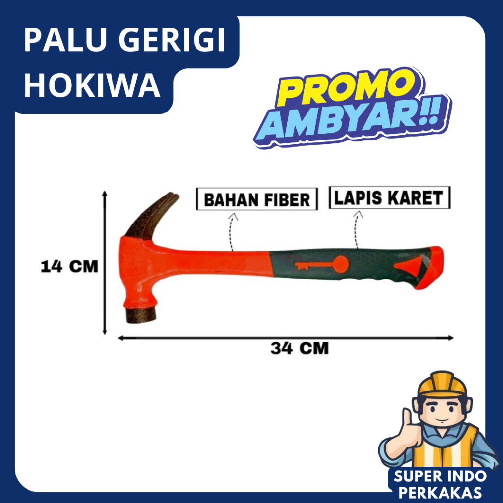 Palu besi baja asli gerigi Hokiwa / palu tukang / palu besi gagang karet / martil palu serbaguna
