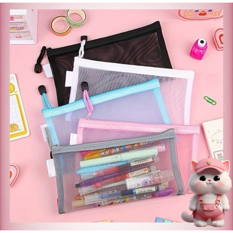 

N47 Kotak Pensil / Tempat Pensil Jaring Transparant 2 Slot untuk Kantor Sekolah