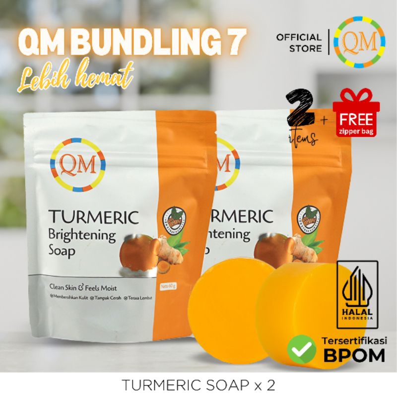 QM Turmeric Brightening Soap (Sabun kunyit) Bundling free Zipper Bag