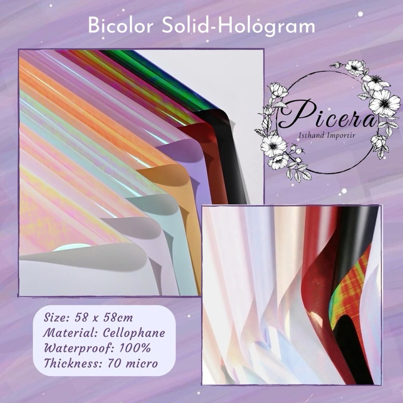 

Flower Wrapping Paper Bicolor Solid Hologram Pastel Cellophane Waterproof Kertas Bungkus Pembungkus Bouquet Bucket Bunga Metalik Metallic Anti Air