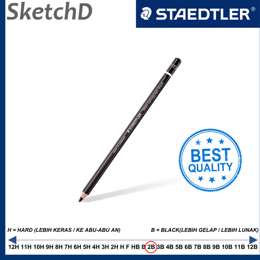 

Pensil 2B Staedtler Hitam Mars Lumograph Pencil 100B 2 B Black