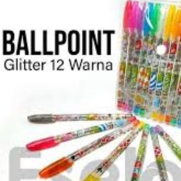 

pen glitter fancy korea warna warni ballpoint, pen cerah isi 12