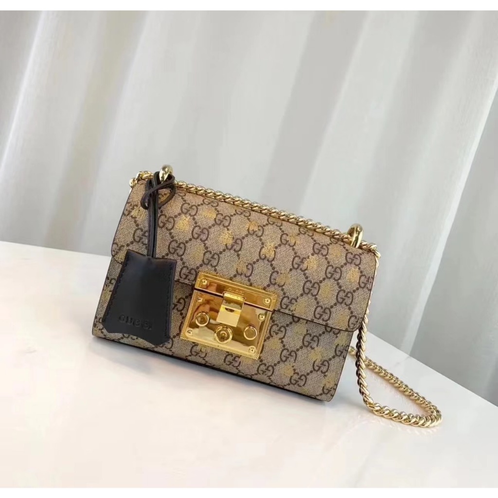 Gucci Padlock Collection Classic Bee Printed Women Handbag Chain Bag Small Size