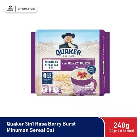 

Quaker 3in1 Berry Burst Polybag 240g Minuman Sereal Oats (Isi 8 sachet)