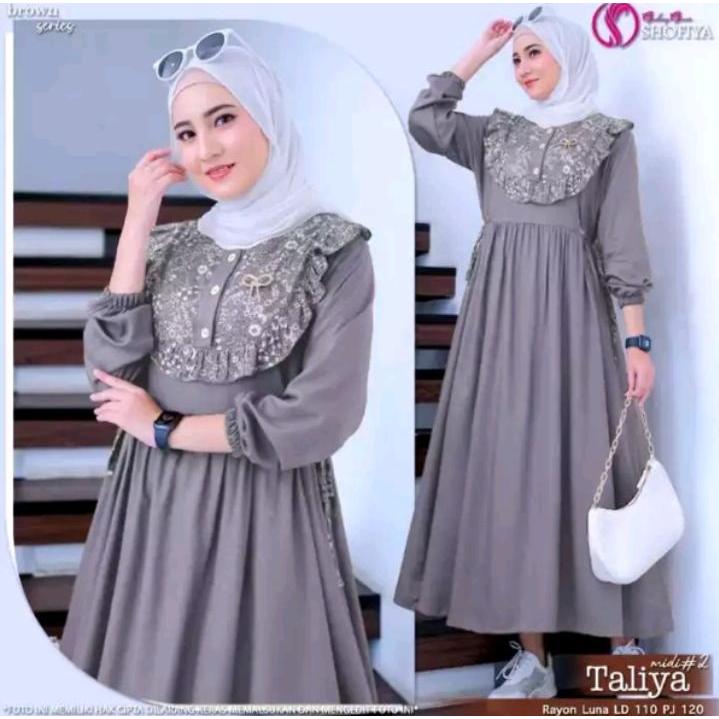 TALIYAH MIDI DRESS KOMBINASI BUNGA TERBARU RAYON TWILL