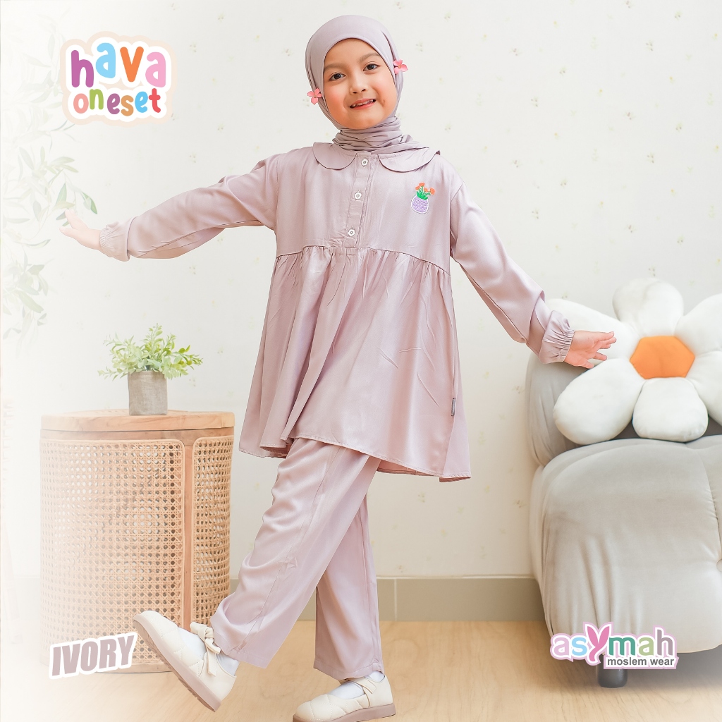 ASYMAH Baju Anak 1,5-13 th Bahan Rayon Hava Oneset warna Ivory