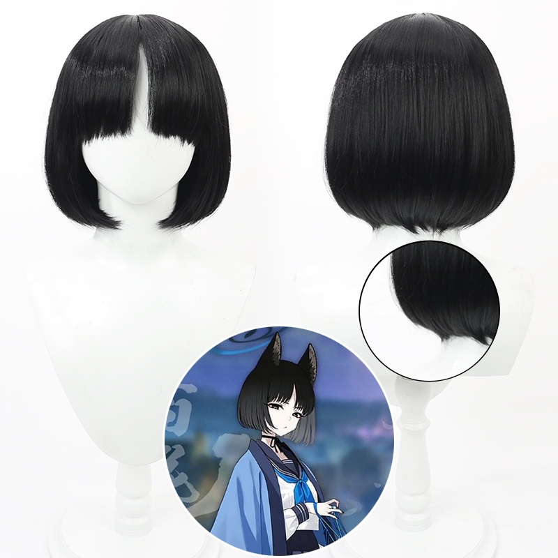 [READY JKY] Xuchang - Kiryuu Kikyou wig - Blue Archive cosplay wig - Wig hitam pendek - Hitam abuabu