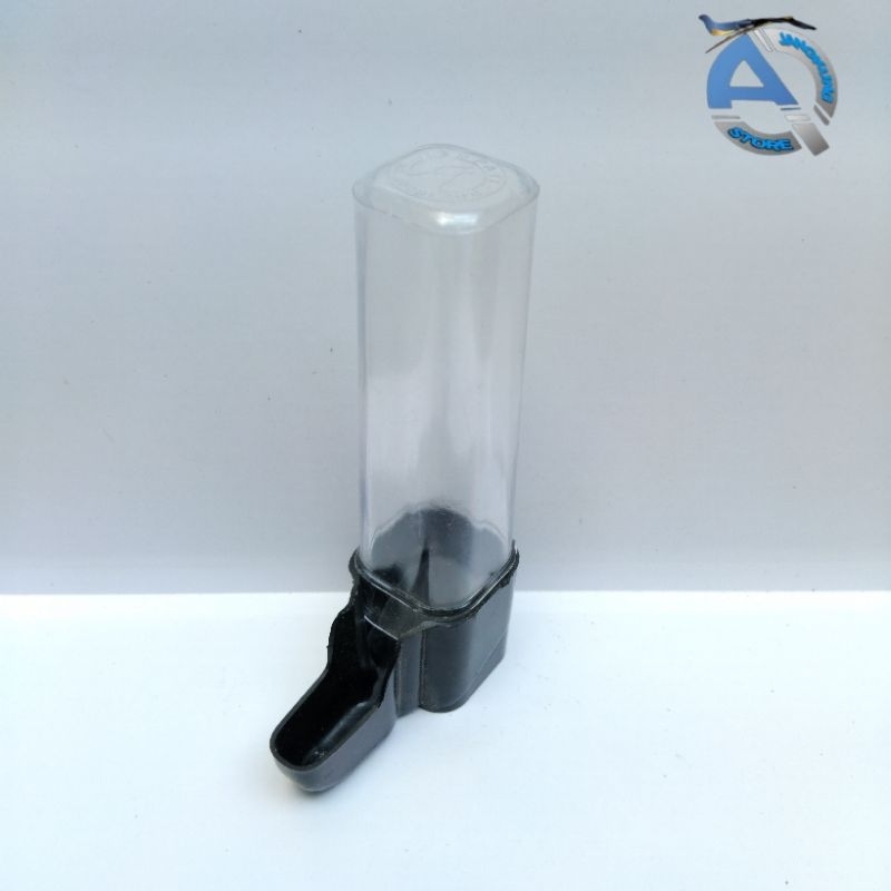 DISPENSER CEPUK TABUNG PENDEK TEMPAT PAKAN MINUM BURUNG LOVEBIRD KENARI PARKIT dll