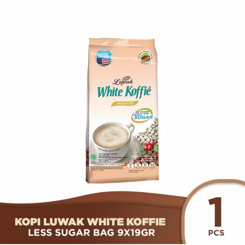 

Luwak White Koffie Premium Less Sugar Bag 9x19gr