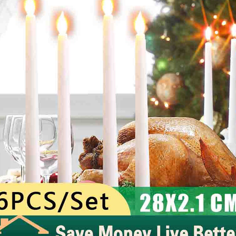 KI3 6PCS Lilin LED Lampu Elektrik Putih Led Panjang Lilin Panjang Dekorasi Rumah Lampu Elektrik Lili