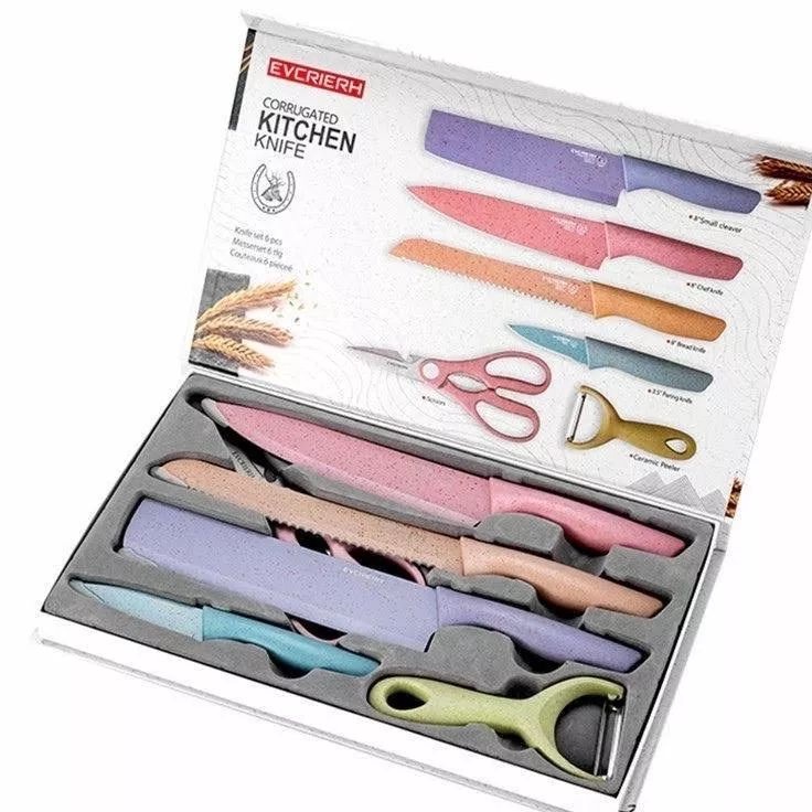 Super Istimewa  Pisau Set Dapur 6 in 1 Keramik Jerami Peso Kitchen Knife Pisau Guting Anti Lengket B