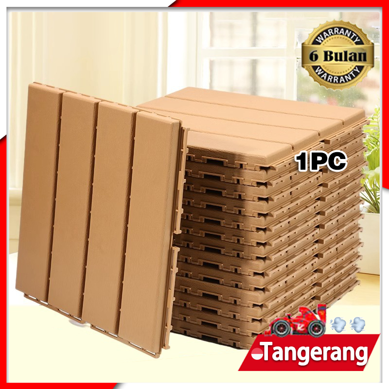 Decking Tile PVC Lantai Motif Lurus Ukuran 30x30cm Decking Kayu Outdoor Indoor