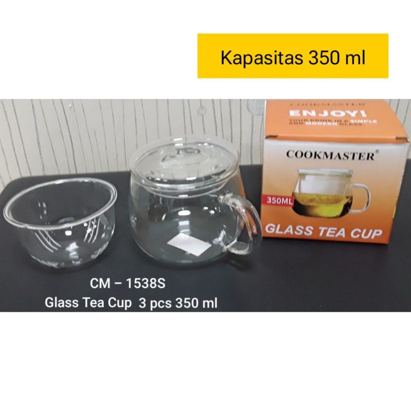 COOKMASTER Tea Cup CM1538S 1 Set (gelas, saringan, dan tutup) 350 ml Gelas Kaca Jamu / Rempah-rempah