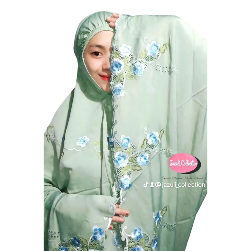 Mukena Telekung Premium Dewasa Bordir Manual Tasik Bunga GACLUK PUTER free Tas