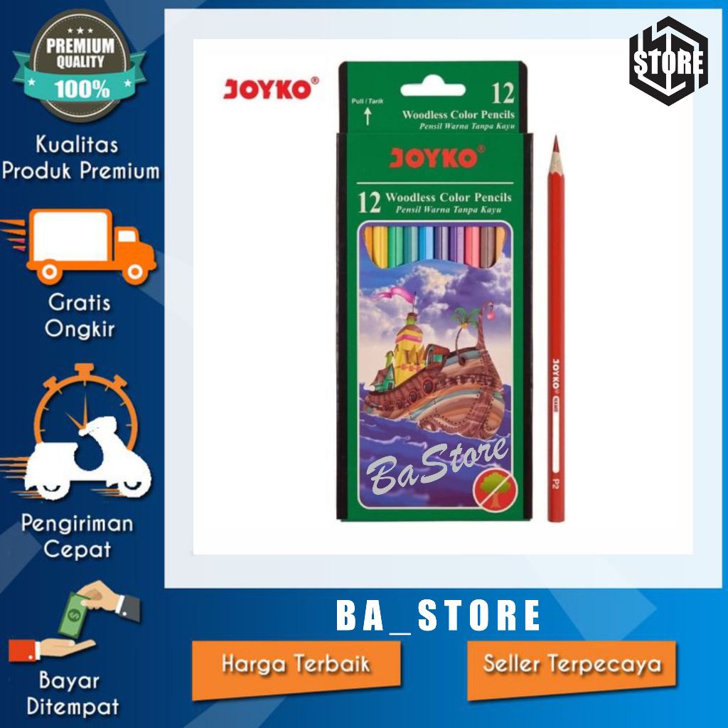 

(12 warna) Joyko pensil warna CP-103 woodless color pencils Hexagonal