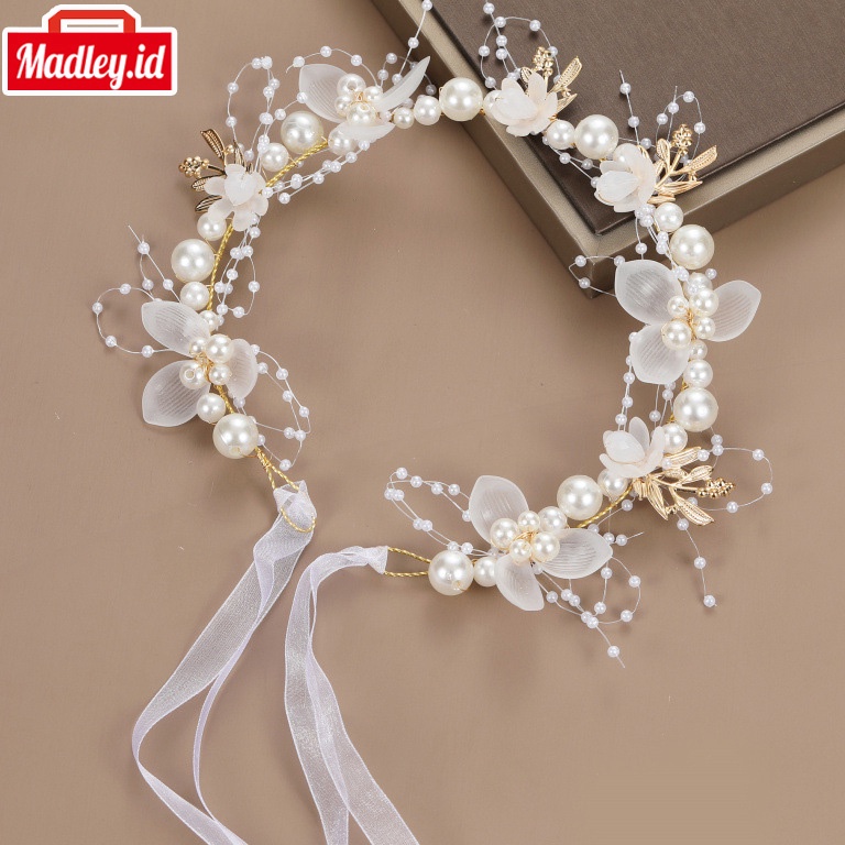 Penjualan Terkini MAdley Crown Princess Bondu Wanita Anak Perempuan Cantik Bunga Mutiara Bando Korea