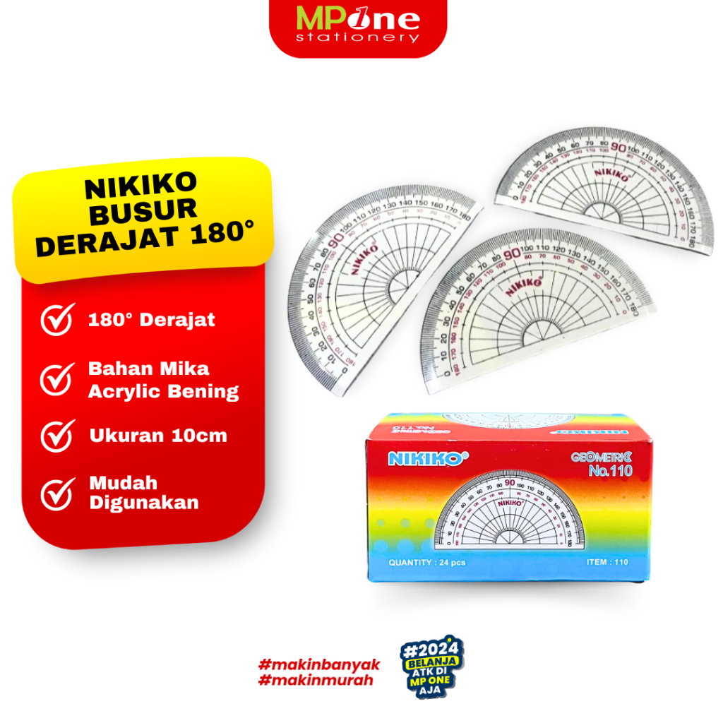 

(1 PCS) Nikiko Busur Derajat 180 Derajat 10cm TDS 110 / Mistar Busur Derajat 180 NIKIKO