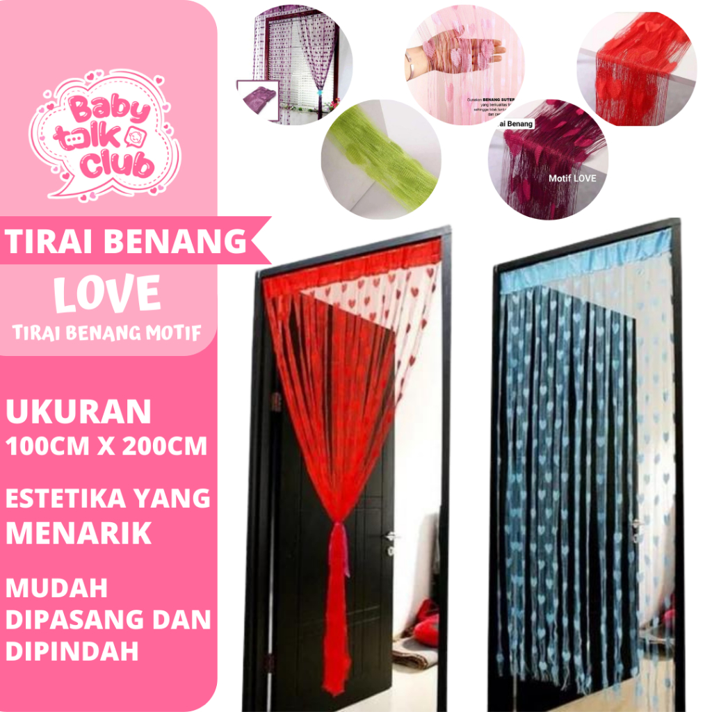 Tirai Benang Motif Love Penghias Rumah Dekorasi Kamar Pintu Ruangan Z2