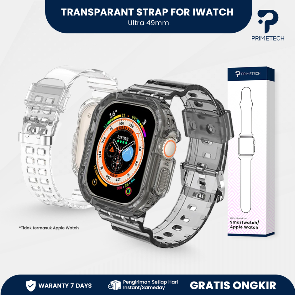 Strap Apple Watch Ultra Transparan Strap iWatch Ultra 49mm Transparent Black 2.2inch