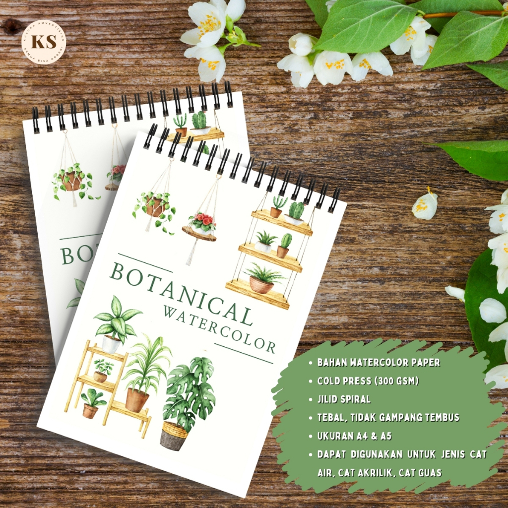 

BOTANICAL Watercolor Book A4 A5 Buku Sketsa Lukis Cat Air Remaja Dewasa COLD PRESS 300gsm Acid Free
