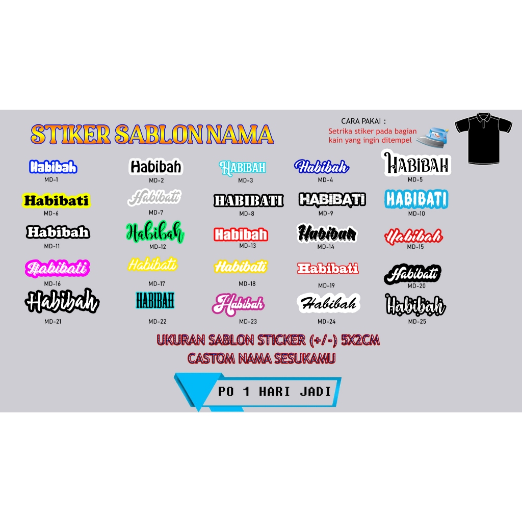 

Sablon Setrika Nama Baju Kaos Sablon Setrika Custom Tulisan (1pack=20pcs)