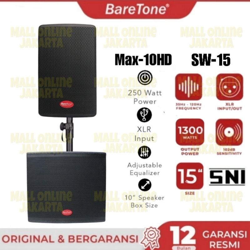 Paket speaker aktif Baretone 10 inch sound system subwoofer aktiv sw15 15 inch