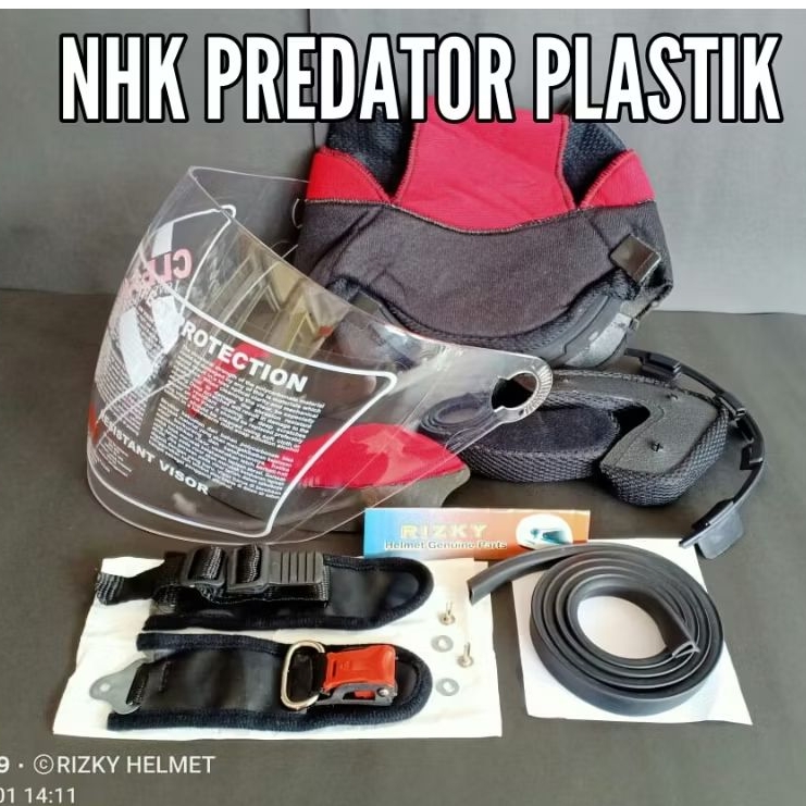 PAKET NHK PREDATOR PLASTIK, BUSA HELM NHK PREDATOR PLASTIK + KACA HELM + TALI HELM + LIS KARET