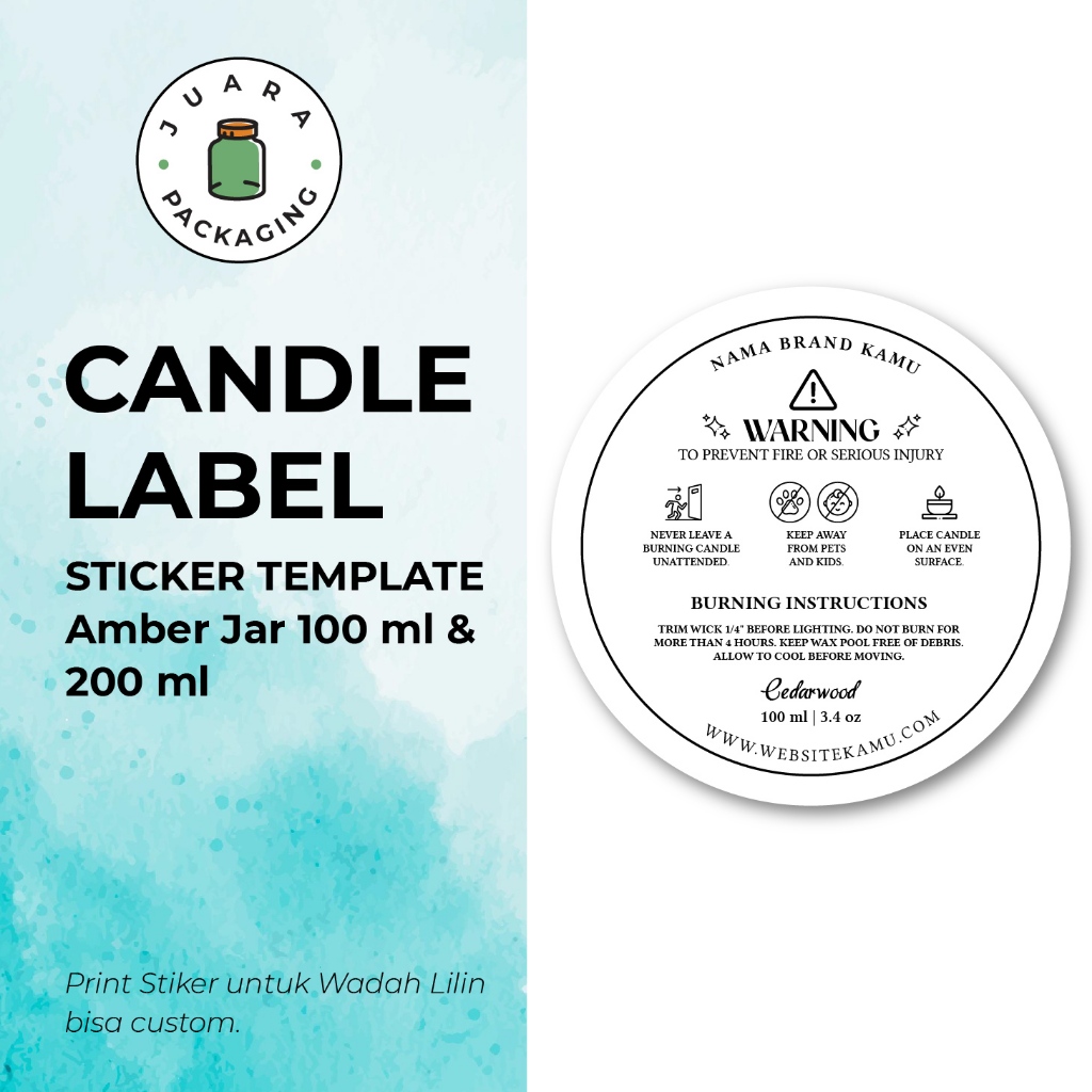 

[COSTUM] Print Candle Label Sticker Template untuk Aluminium Jar 100ml 200ml Putih Wadah Lilin Aluminium 100ml 200 ml