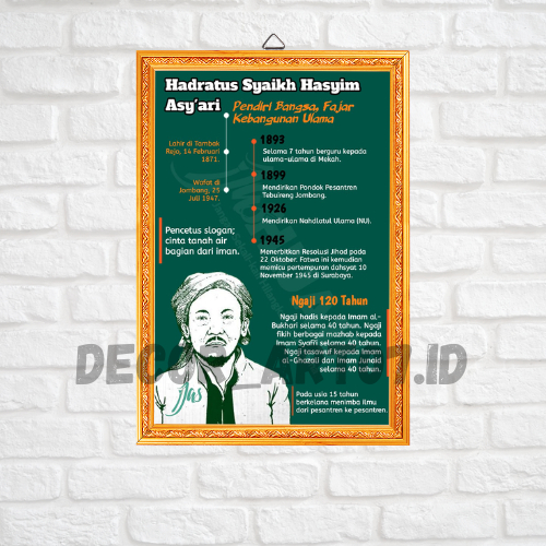 Foto+Bingkai Kayu MDF Biografi Singkat Hadratus Syaikh Hasyim Asy'ari /NU /Tokoh NU/ Hiasan Dinding/