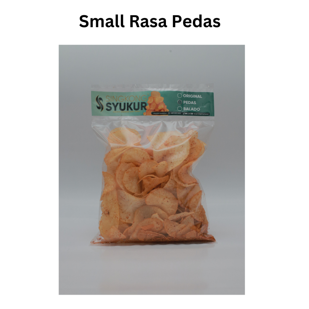 

Keripik Singkong Syukur Gurih Renyah Ukuran Small isi 100 gram Cemilan Asli singkong Rasa Pedas Ngepros Bari Raos