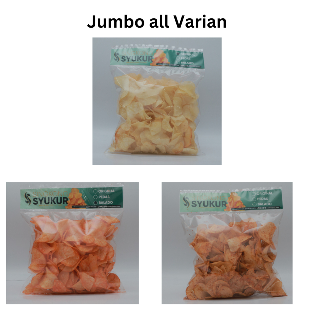 

Keripik Singkong Syukur Gurih Renyah Ukuran Jumbo isi 200 gram Cemilan Asli singkong berbagai Macam Varian Rasa Ngepros Bari Raos