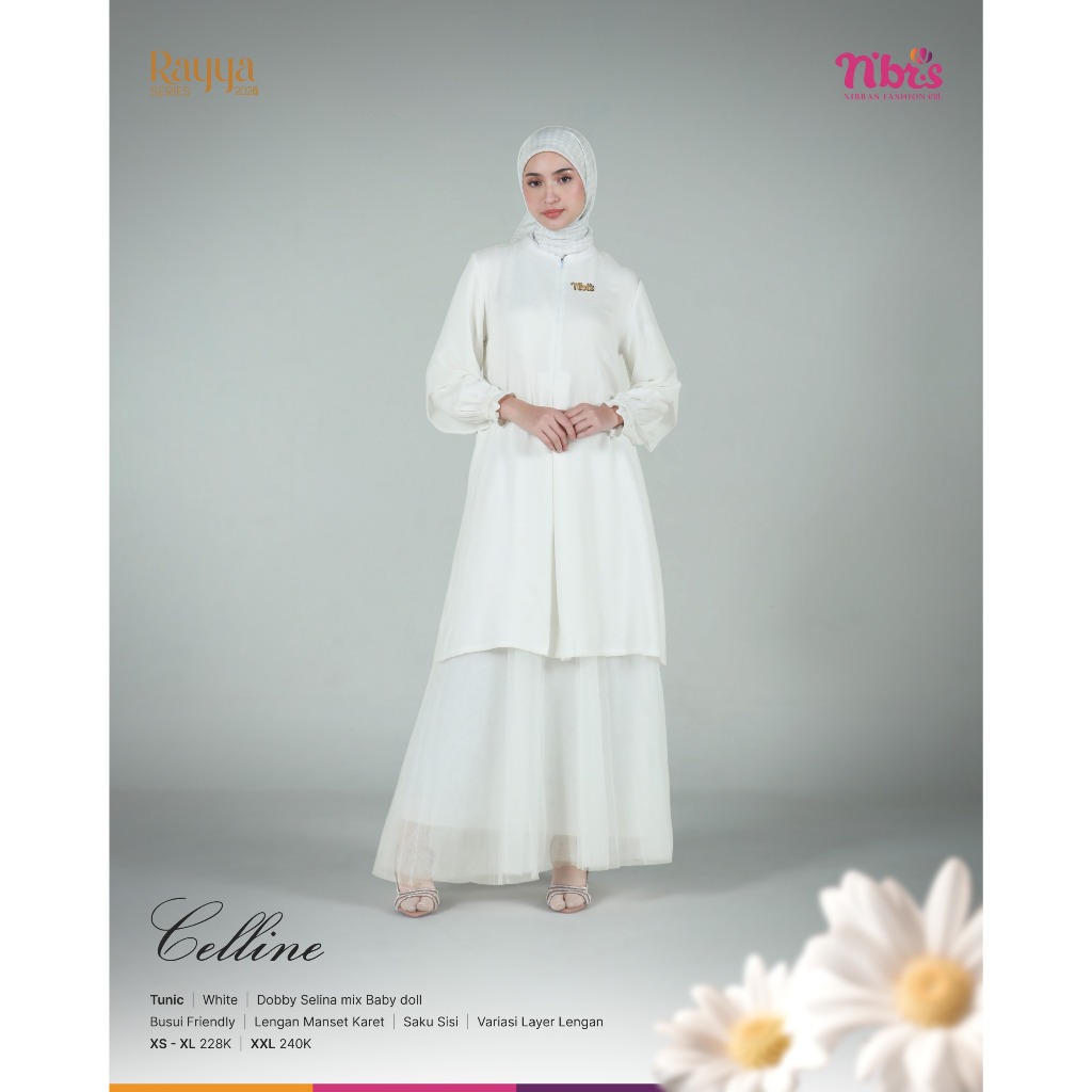Nibras Rayya Series CELLINE TUNIK WHITE, TARO & GREY Bahan Dobby Selina mix Baby Doll Nyaman Baju Co