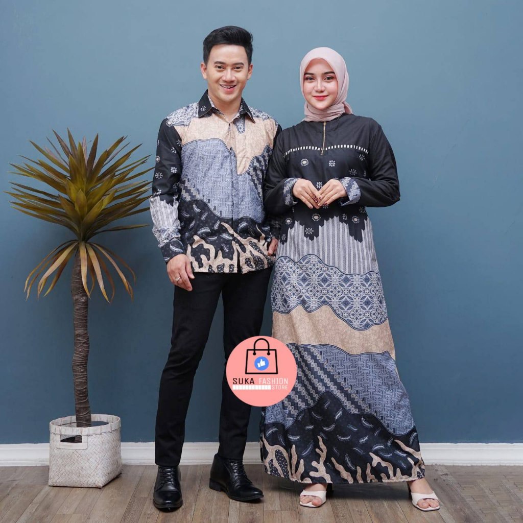 Gamis batik couple gamis batik model terbaru gamis batik kombinasi batik sarimbit batik wanita