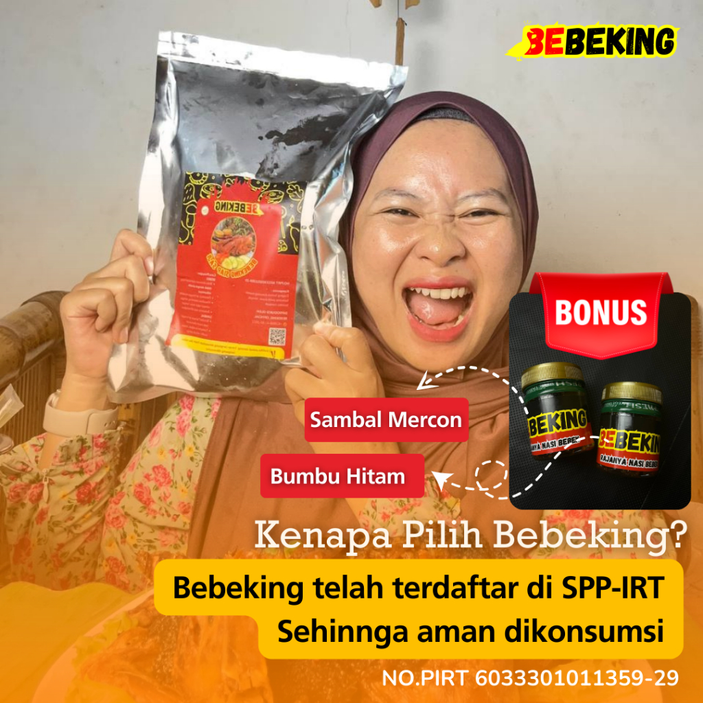 

Bebeking premium free sambal extra pedas dan bumbu hitam dengan rempah rempah pilihan