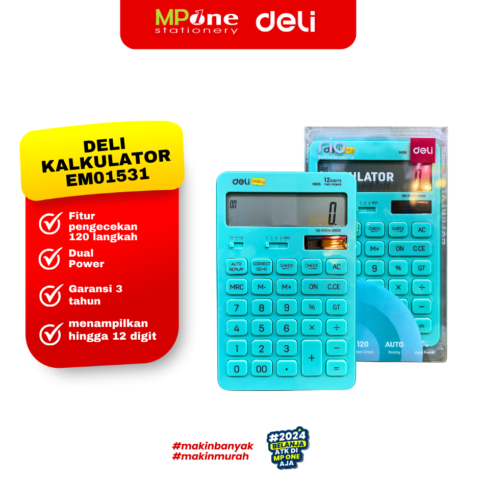 

1 PCS KALKULATOR DELI EM01531 - 12 DIGITS - GARANSI 3 TAHUN - WARNA RANDOM