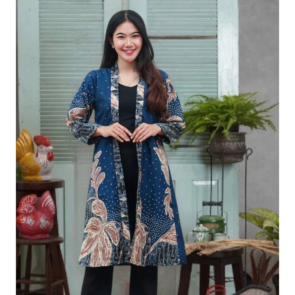 outer cardigan wanita batik panjang long jumbo rayon premium oversize lengan panjang kekinian kondan