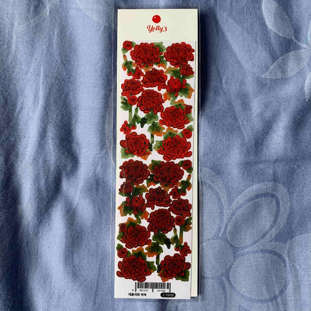 

Yolly’s store sticker korea polco bunga flower red chrysanthemum, lemon, orange jam, bomb pink explosion