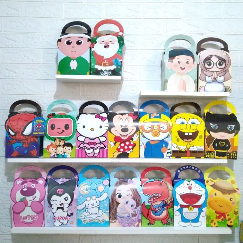 

isi 10 snack box ultah/dus karakter ultah