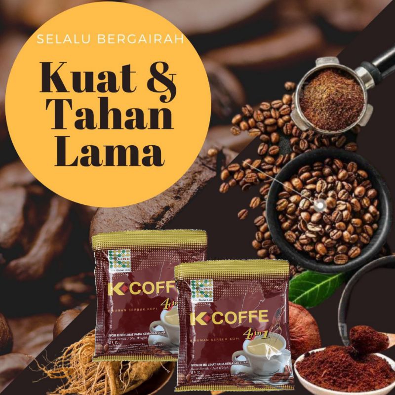 

Kopi K-Coffe 4in1 isi 5pcs - Kopi Ginseng BPOM Penambah Gairah Pasangan - Kopi Stamina Pria Wanita