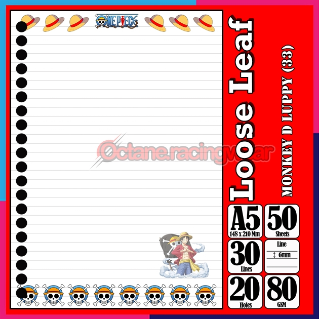 

Loose Leef Leaf A5 Isi 50 Lembar Binder Karakter Monkey D Luppy Mugiwara Anime One PieceTerbaru Polos refil Refill Vol-24