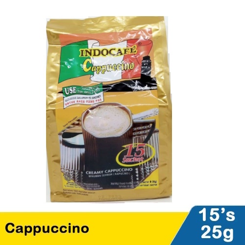 

15 Sachet Kopi Indocafe Cappucino Sensasi Minuman Cafe Perpaduan Kopi dan Coklat 375 GR (15X25GR)