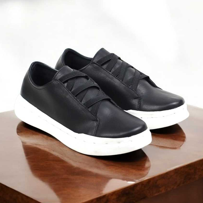 Nikolai Sepatu Slop Loafers Casual Formal Hitam Sol Putih Slip On Flat Kets Pansus Kerja Pria