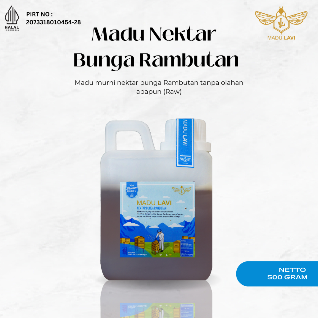 

Madu Lavi Murni Asli 500gr Grade A Nektar Rambutan 100% Alami Pure Natural Raw Honey