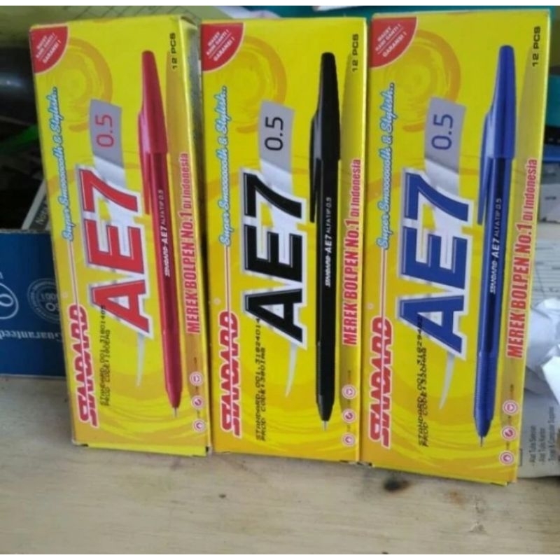 Bolpoin/pen Standar AE7 warna hitam,biru,merah 1pak isi 12pcs