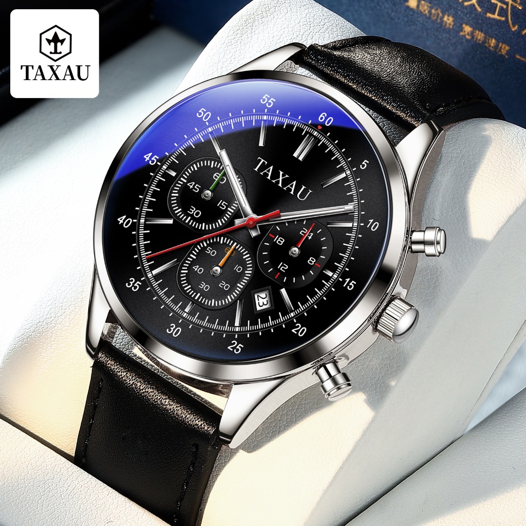 TAXAU Jam Tangan Kulit Pria Branded Original Jam Tangan Pria Analog Fashion Multifungsi Quartz Watch
