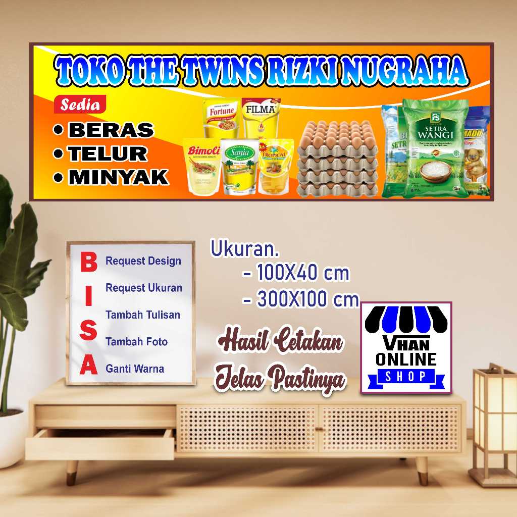 Spanduk Banner Custom Toko Beras, Minyak dan Telur