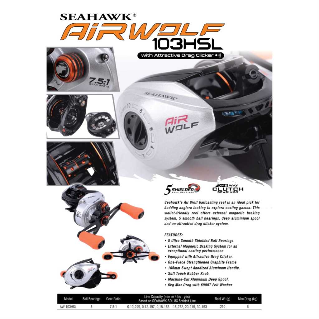 Reel Casting Seahawk Air Wolf 103HSL REEL BAITCASTING