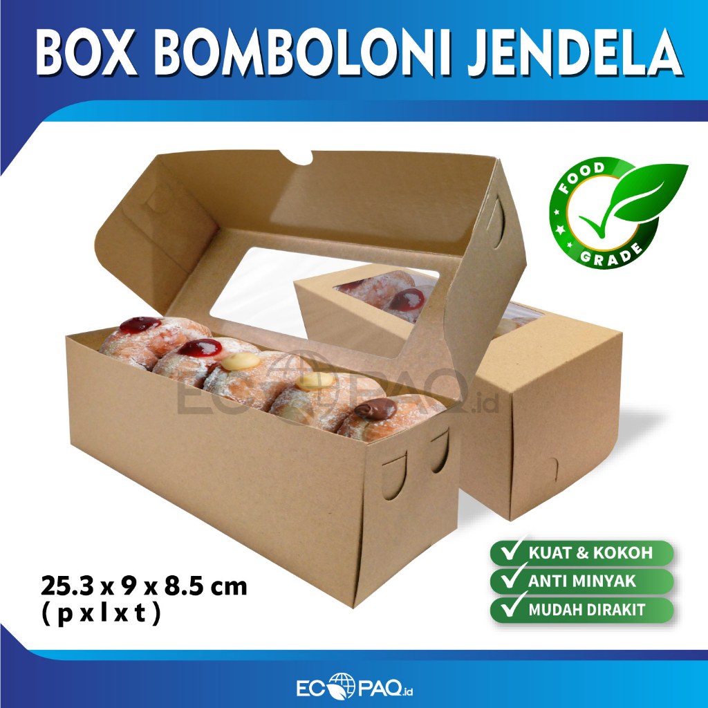 Box Donat Bomboloni - Dus Bomboloni - Kotak Bomboloni isi 6 - KRAFT COKLAT - (50 pcs)