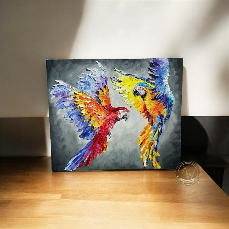 

lukisan dinding abstrak burung macaw